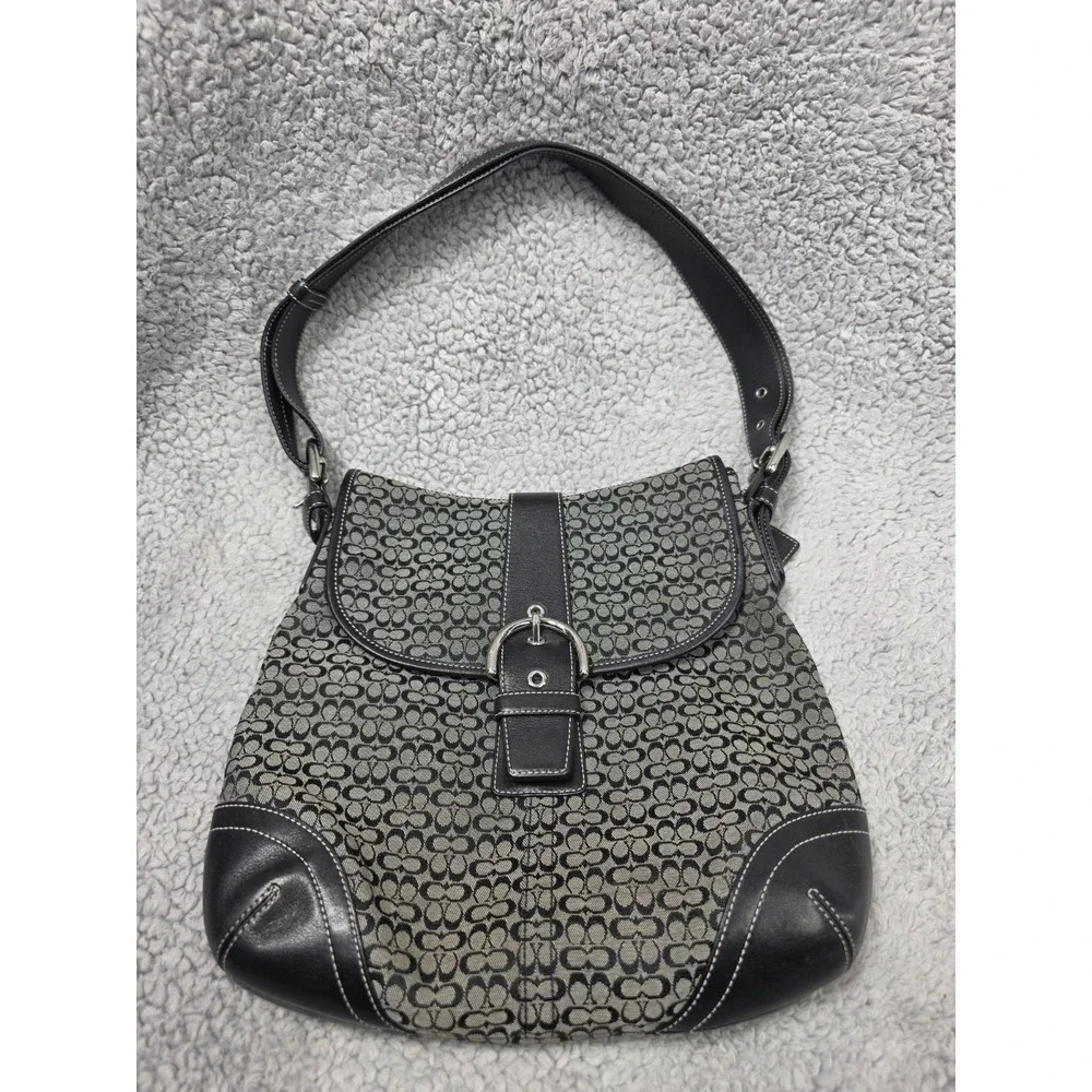 Coach K3M 6376 Black Signature Canvas Leather Adjustable Shoulder Bag‎